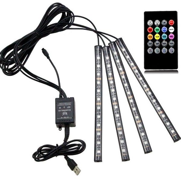 Bluetooth &amp; IR Car LED Interior Lights - 5V USB Powered, 48 LED Strip