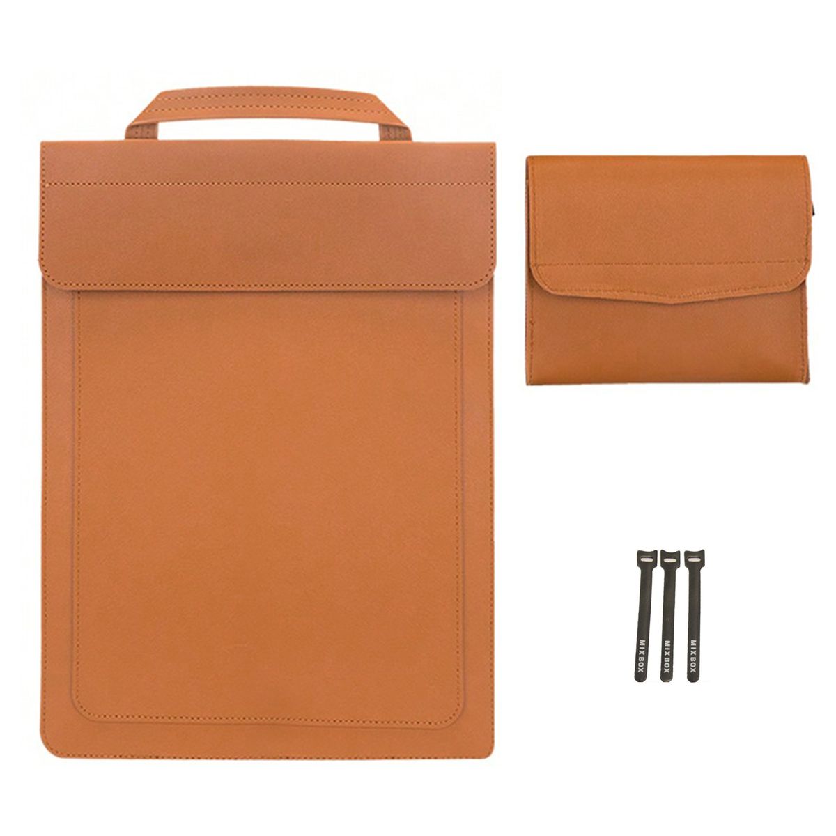 14-Inch Leather Laptop Sleeve with Power Adapter Pouch