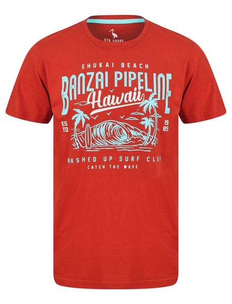 Tokyo Laundry Mens - Banzai Pipeline Motif Cotton Jersey T-Shirt In Nova Rust (Parallel Import)v