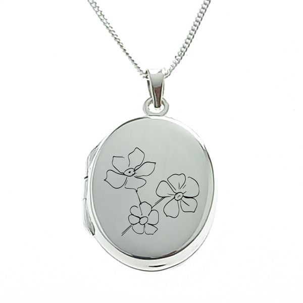 Forget-Me-Not Flower Engraved Locket with Chain