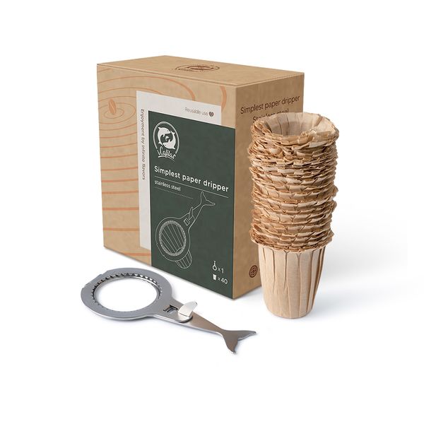 iCafilas Stainless Steel Coffee Dripper with 40 Pieces Paper Filters