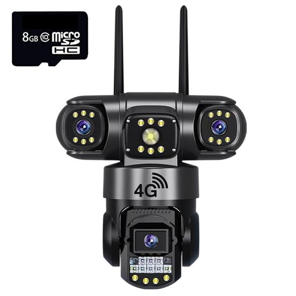 4G Wireless Security Camera 12MP Triple Lens with Night Vision &amp; 8GB Card