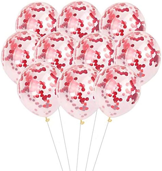 Pack of Clear Ballons with Sparkling Red Gliffer and Confetti Perfect Deco