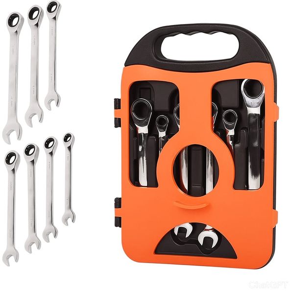 Premium 7-Piece Ratchet Wrench Set - 8mm to 19mm Combination Spanner Kit