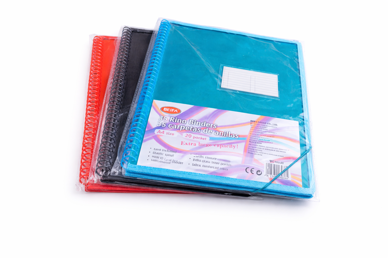 BEIFA A4 Ring Binder Display File - 20 Pocket, Assorted Colours-3 x Files