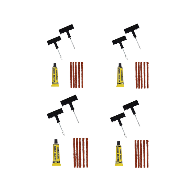 Set of 4 Universal Tubeless Tire Repair Kits with Patch Tools