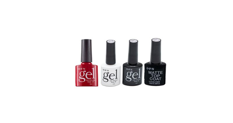 UV/LED OFN Gel Red, White, Black and Matte Top Coat Nail Polish - 4 Piece Set