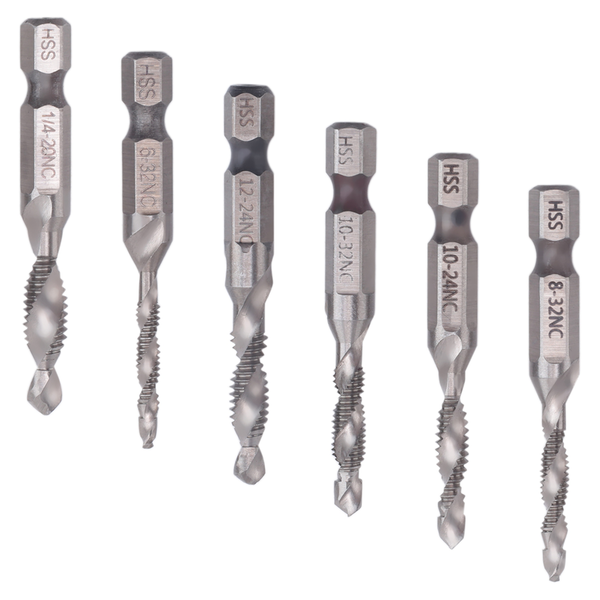 6 Pcs Drill Tap Set Hex Shank Sae Combination Drill Compatible with None