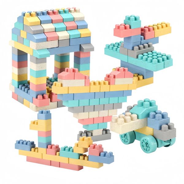 416PCS Kids Wheat Straw Building Blocks, Creative STEM Toy Set