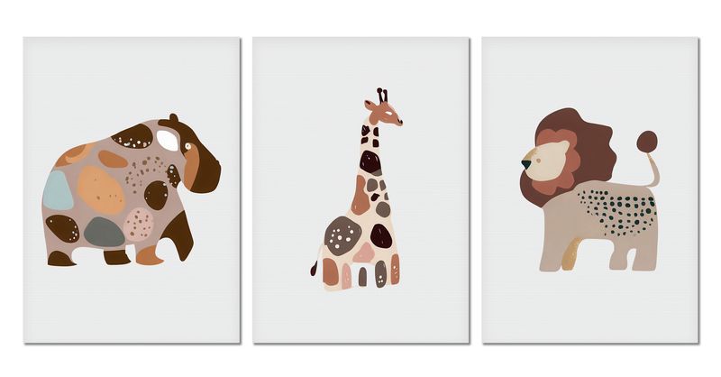 Wall Art Artistic Animals - Set Of 3 Unframed Printed Posters