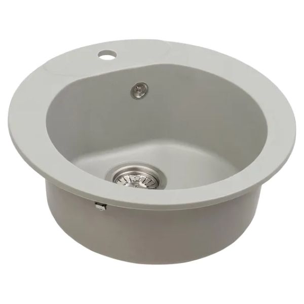Single Bowl Round Kitchen Sink 51x51x18cm Grey