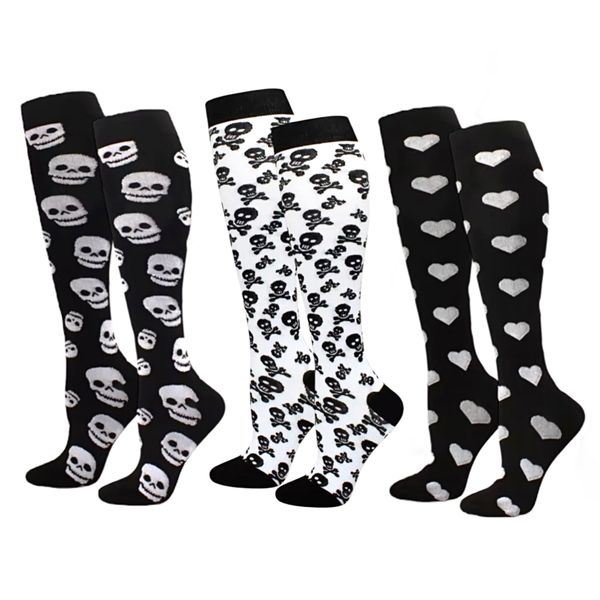 Ladies Extra Long Socks - 3 Pairs - Black/White