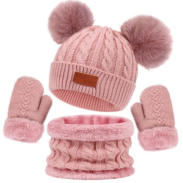 3Pcs Hat scarf set children, children's winter hat, scarf gloves