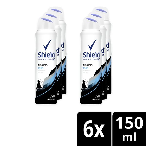 Shield Women Invisible Fresh Antiperspirant Deodorant Body Spray 6x150ml
