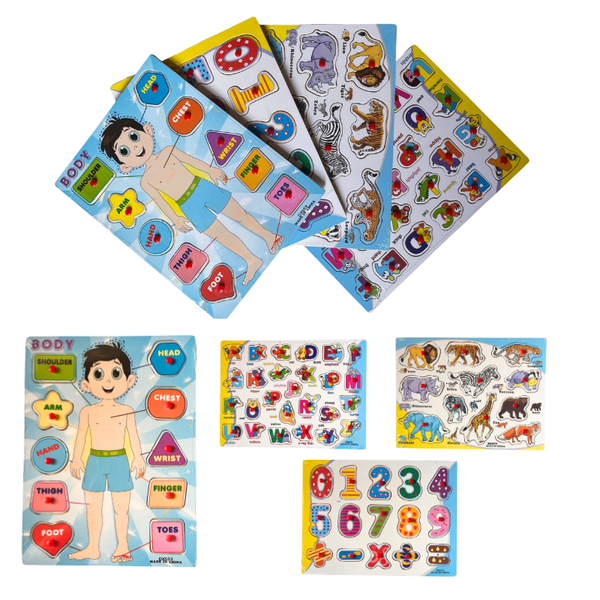 Kids Wooden Educational Puzzle Board Set (4 Pcs)