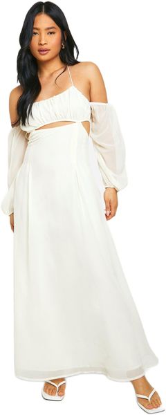 boohoo - Womens Petite Fit Cut Out Detail Chiffon Maxi Dress - Ivory