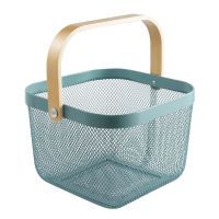 Multi-Functional Mesh Storage Basket with a Wooden Handle -SQ
