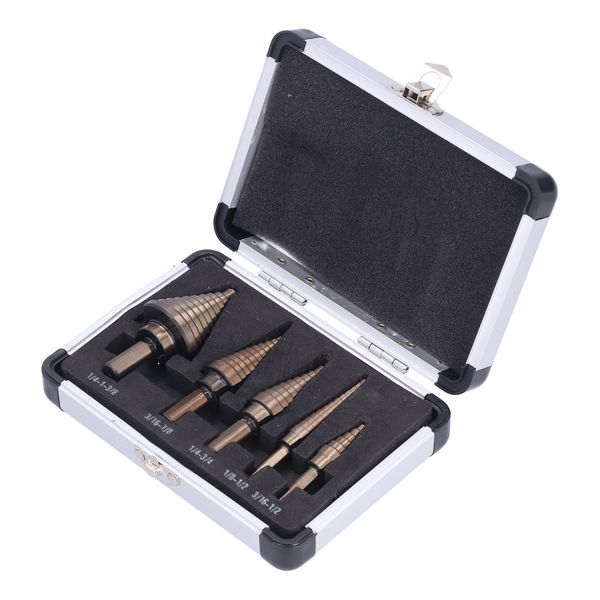Step Drill Bit Set 5 Pcs Spiral Groove with Aluminum Case