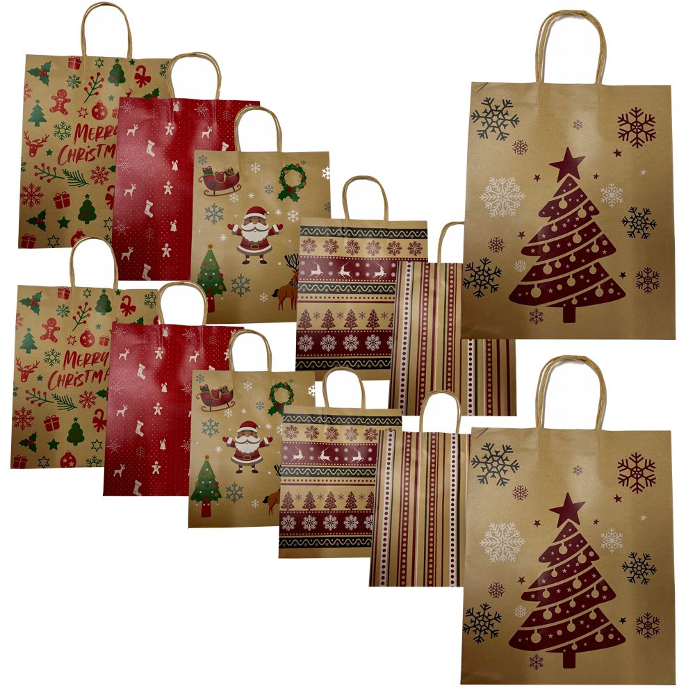 Craft Quality Christmas Themed Present Gift Bags Jumbo Set Of 12 