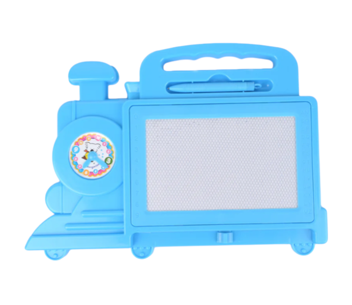 Train Themed Magnetic Drawing Board with Clock - Creative Slate for Kids