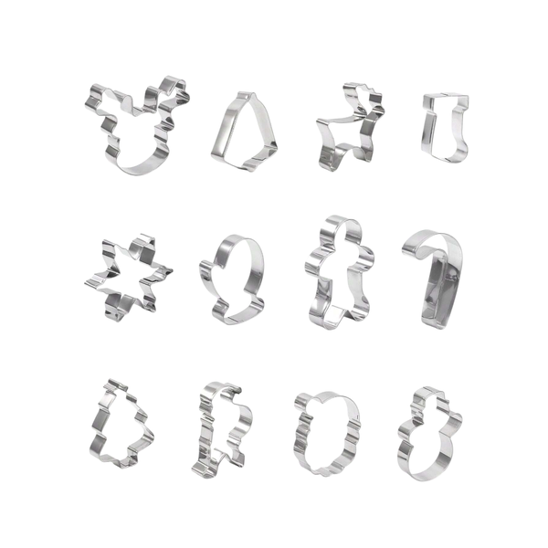 12-Piece Christmas Stainless Steel Cookie Cutter Set - Silver