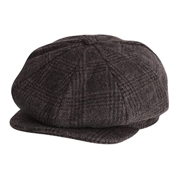 Newsboy Cap Wool Blend Vintage Flat Hat Men Brown