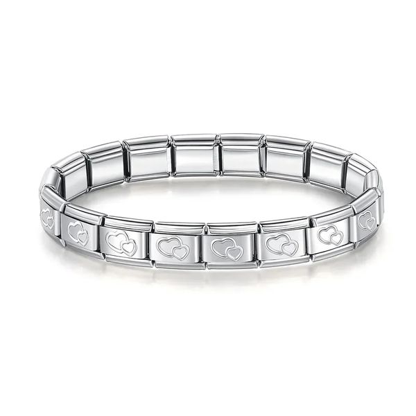 Embellished Stainless steel Charm Bracelet 18 Inter link Open Heart 9mm