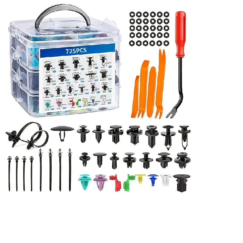 680-Piece Fastener Clip & Retainer Set - Rivets, Push Pins, Panel