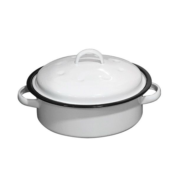 LK's White Enamel Round Casserole with Lid - Small - 3 Litre
