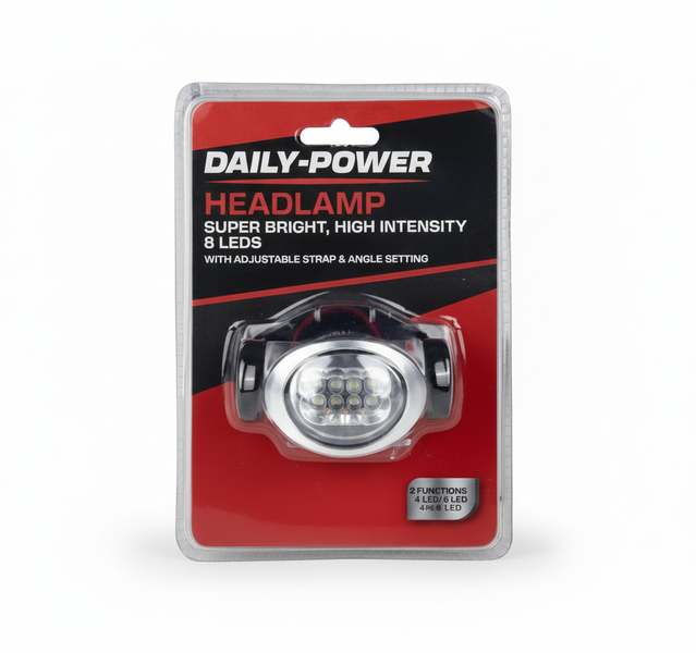 Daily Power LED Headlamp Torch - 3AAA Battery, Lightweight, 3 Hour Use