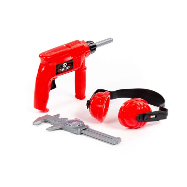 Toy Tool Play Set with Power Drill - Red