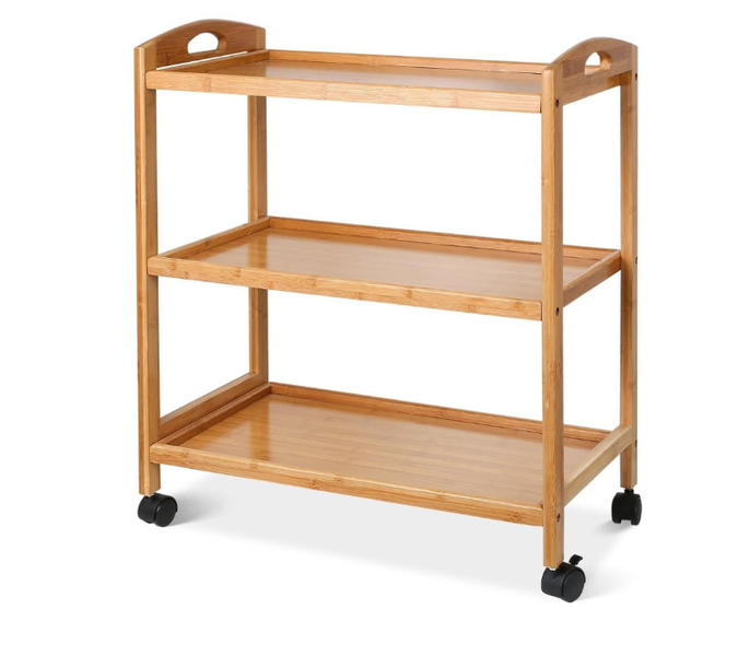 Bamboo Rolling Cart, 3-Tier Mobile Storage Trolley for Kitchen &amp; Dining
