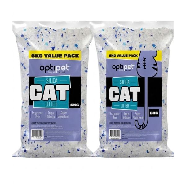 Optipet Silica Cat Litter - 6kg x 2 Value Pack | Odour Control, Low Dust
