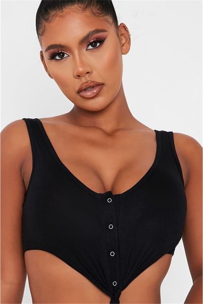 I Saw It First Ladies - Black Button Front Wrap Detail Crop Top