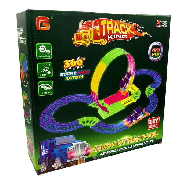 Track King Electric Railcar and Track Toy - Slot Car Set - Toys for Boys