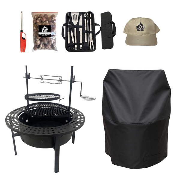 BraaiBoss - Mega Fire Pit and Braai Bundle - Cover &amp; Starter Kit - 60cm