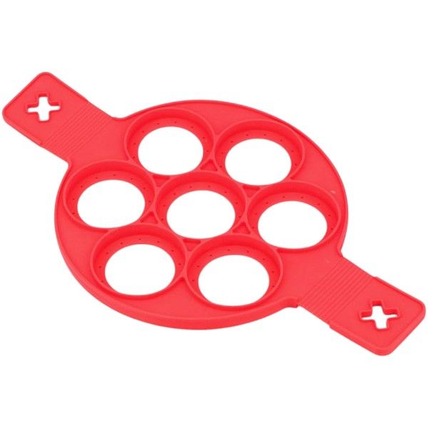 Silicone 7 Cavity Pancake &amp; Egg Ring Mould With Heat Resistance - Red