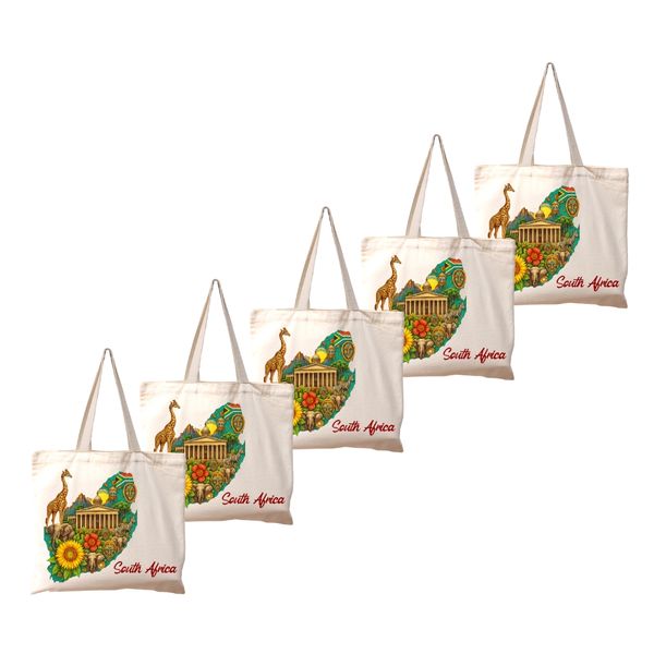 Eco South Africa Reusable Canvas Tote Bag - 5 Pack CAN02 - 270GSM, 18L