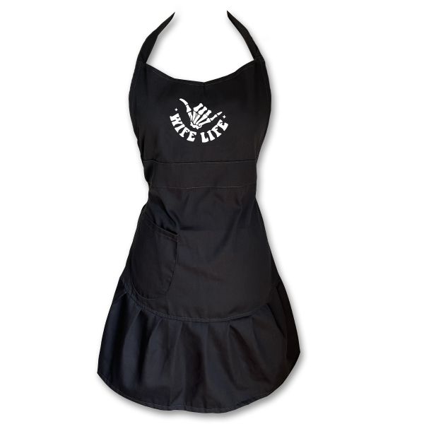 Wife Life Design Cute Cut Wedding Apron - Black and White