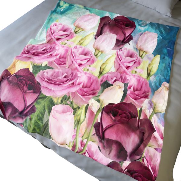 Painted Bright Pink Roses Light Weight Fleece Blanket