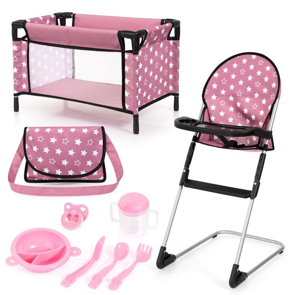 Bayer Toy 9in1 Travel Set - High Chair, Cot &amp; Bag with Accessories