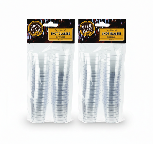 Open Bar 40 Piece Disposable Shot Glasses - 28 g Clear Plastic - 2 Pack