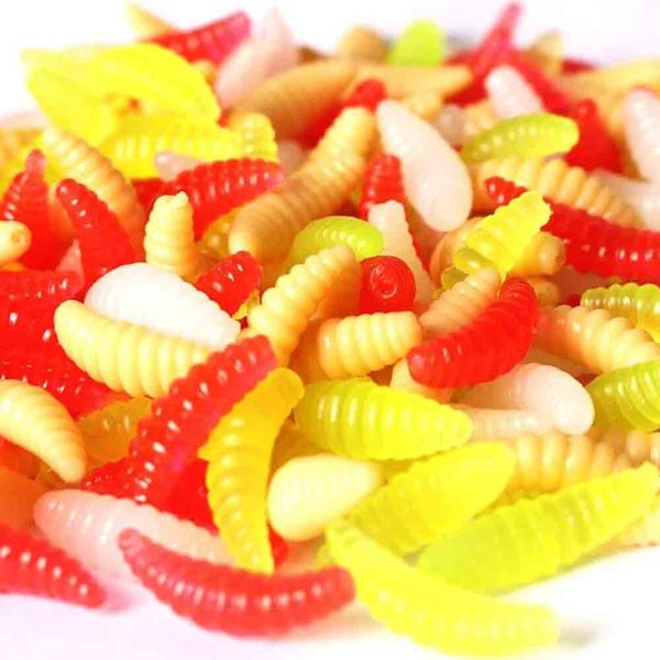 10PCS Artificial Fishing Waxworm Grub Silicone Larva Wiggler Assorted Color