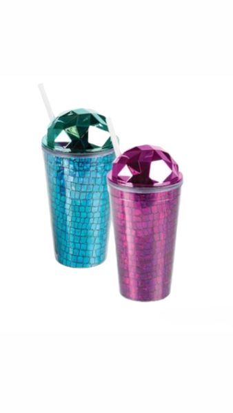 Tumblers with Straws, Lid &amp; Glitter - 450ml - Set of 2