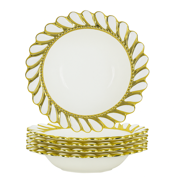 Set of 5 Square Dinner Plates - White with Gold Trim