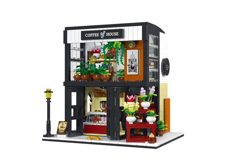 XMork Model Coffee House Building Blocks with lights (1454 Pieces) - 20cm Long