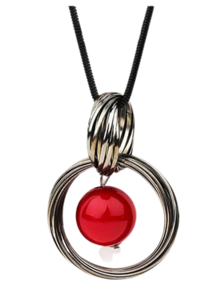 YALLI - Red Ball Pendant &amp; Long Necklace