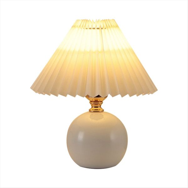 Usb Retro Pleated Bedside Lamp Table Cute Desk Compatible with Universal