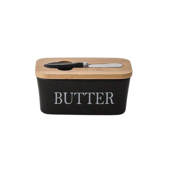 Ceramic Butter Dish with Wooden Lid and Butter Knife IL-8B
