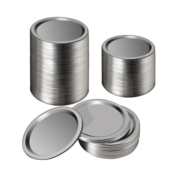 100 Pcs Wide Mouth 86Mm Jar Lids Silver Lids With Seals Rings